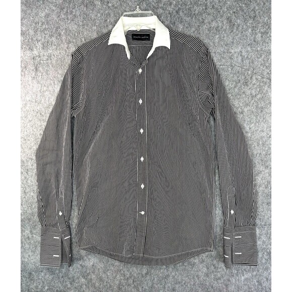 Ralph Lauren Black Label Size 15 Black Striped Dress Shirt Men's Cotton Italy - Picture 1 of 12